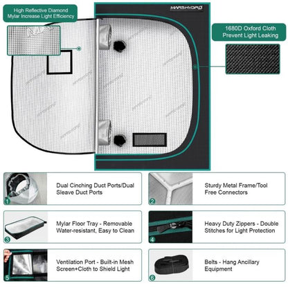 MARS HYDRO HYDROPONIC 5X5 GROW TENT - 60''X60''X80'' (150X150X200CM)