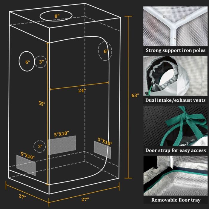 MARS HYDRO TS 1000 LED GROW LIGHT + 2.3'X2.3'(70X70CM) INDOOR COMPLETE GROW TENT KITS